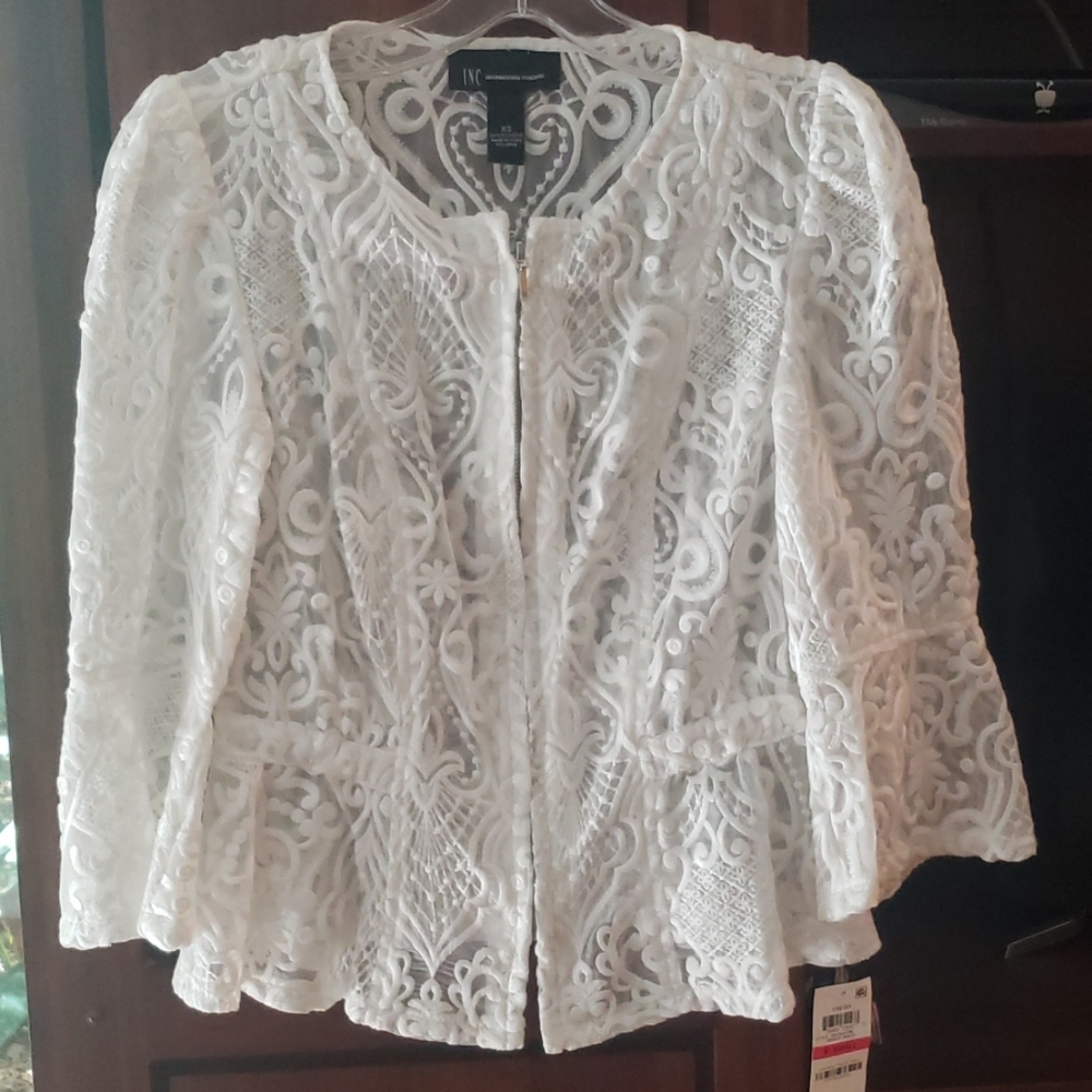 White INC lace detail top or light jacket